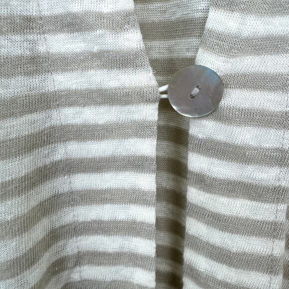 Soft Surroundings Women Long Cardigan Size 1X 100% Linen Striped Lightweight Tan - Picture 4 of 6